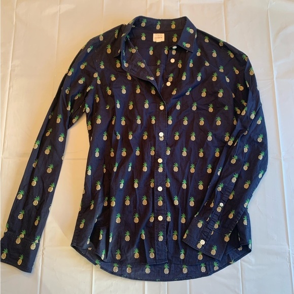J.Crew Button-Up Dress Blouse - Blue with  Pineapples, Size Small - Picture 6 of 8